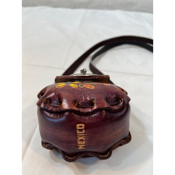 VTG Mini Tooled Leather Purse Mexico Crossbody Bag Stamped Painted - Picture 12 of 13